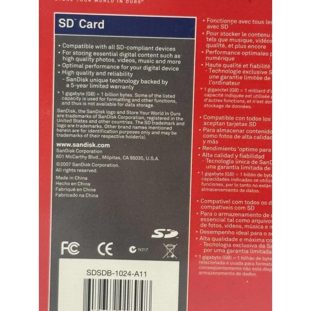 SanDisk High Quality Reliable SD Card 1GB SDSDB-1024-A11 Universal Compatibility